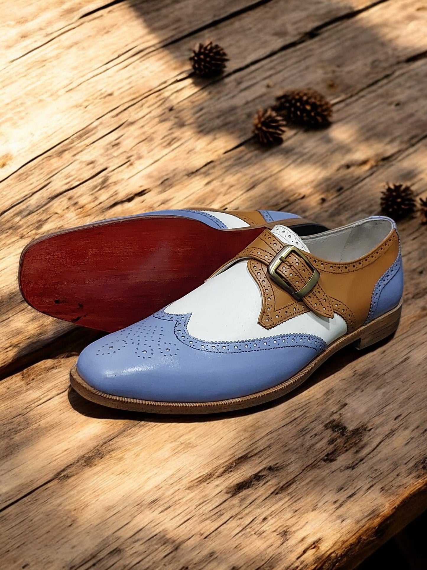 Men's Handmade Wingtip brogue Style Multi Color Leather Single Monk Strap Dress & Formal Shoes