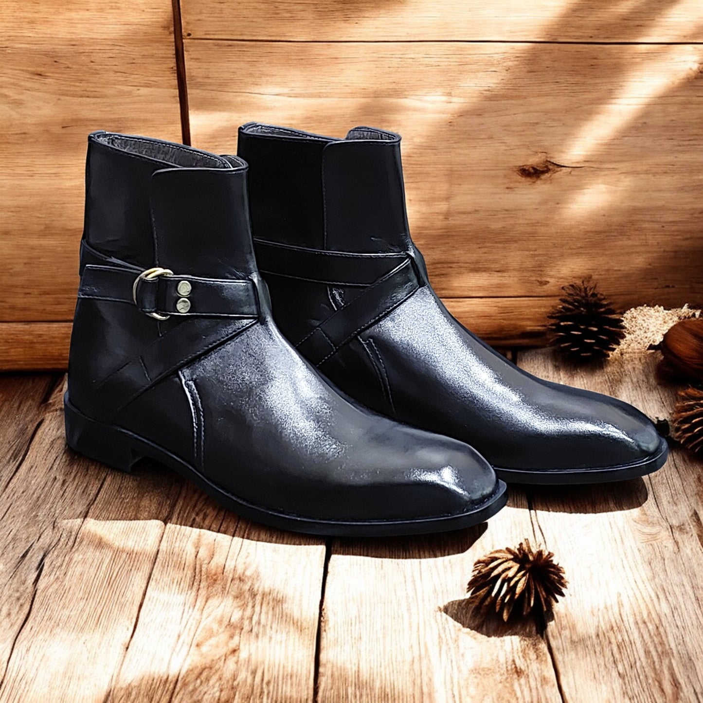 Men's New Handmade Black Leather Boots, Long Leather Boots