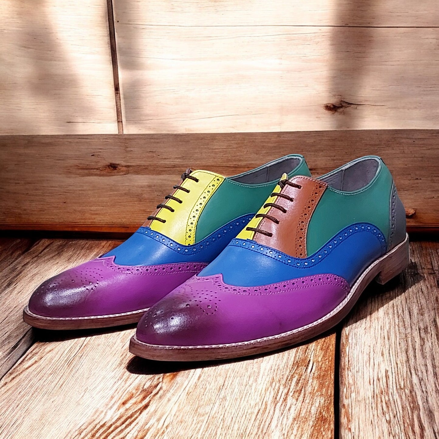 Men's New Handmade Leather Shoes Multi Color Leather Lace Up Style Wing Tip Dress & Formal Wear Shoes