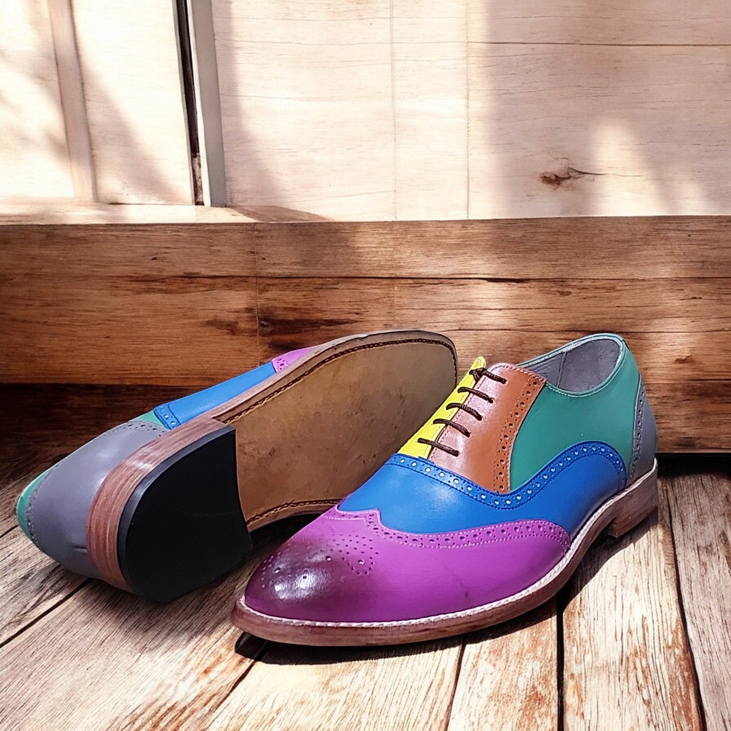 Men's New Handmade Leather Shoes Multi Color Leather Lace Up Style Wing Tip Dress & Formal Wear Shoes