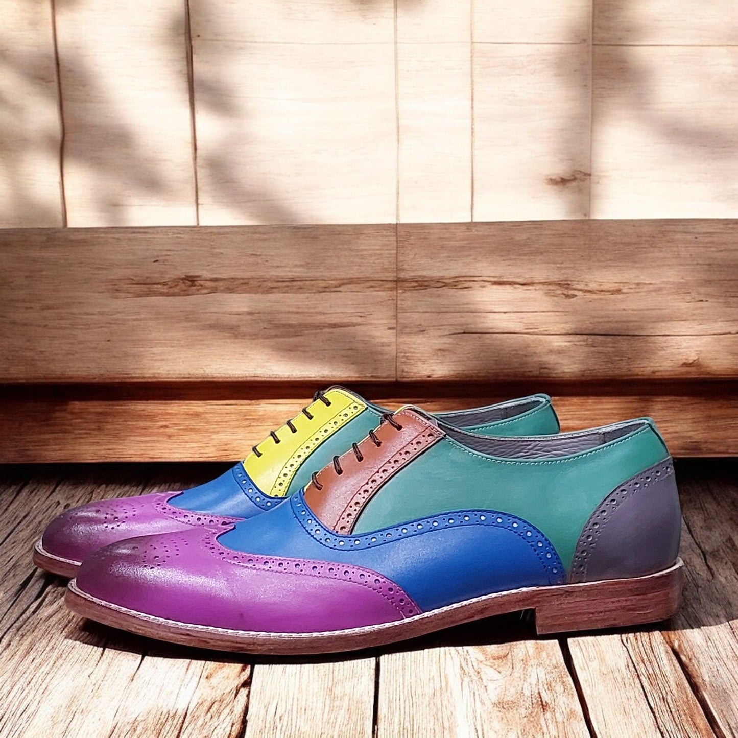 Men's New Handmade Leather Shoes Multi Color Leather Lace Up Style Wing Tip Dress & Formal Wear Shoes