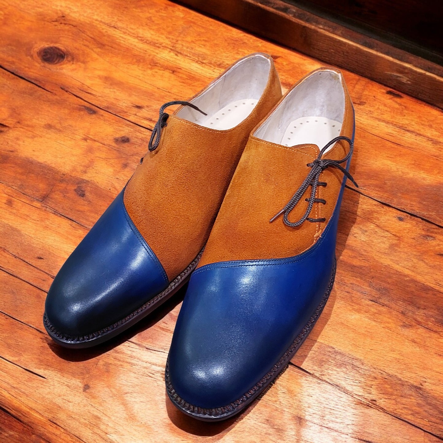 Handmade Men Two Tone Oxford Plain Toe Suede & Real Leather Stylish Laces Shoes