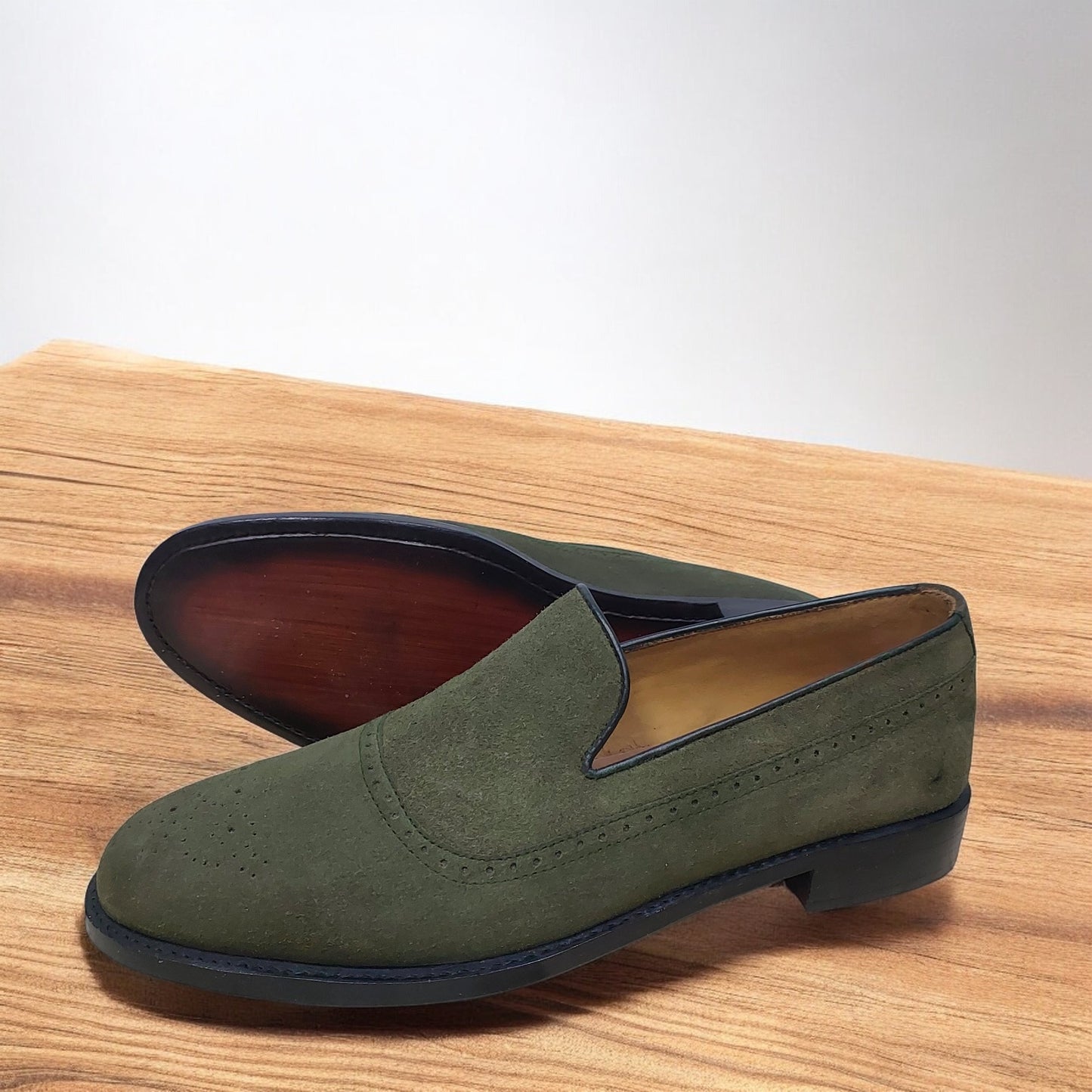 New Men's Handmade Formal Shoes Olive Green Suede Leather Slip On Stylish Loafer Dress & Moccasin Shoes