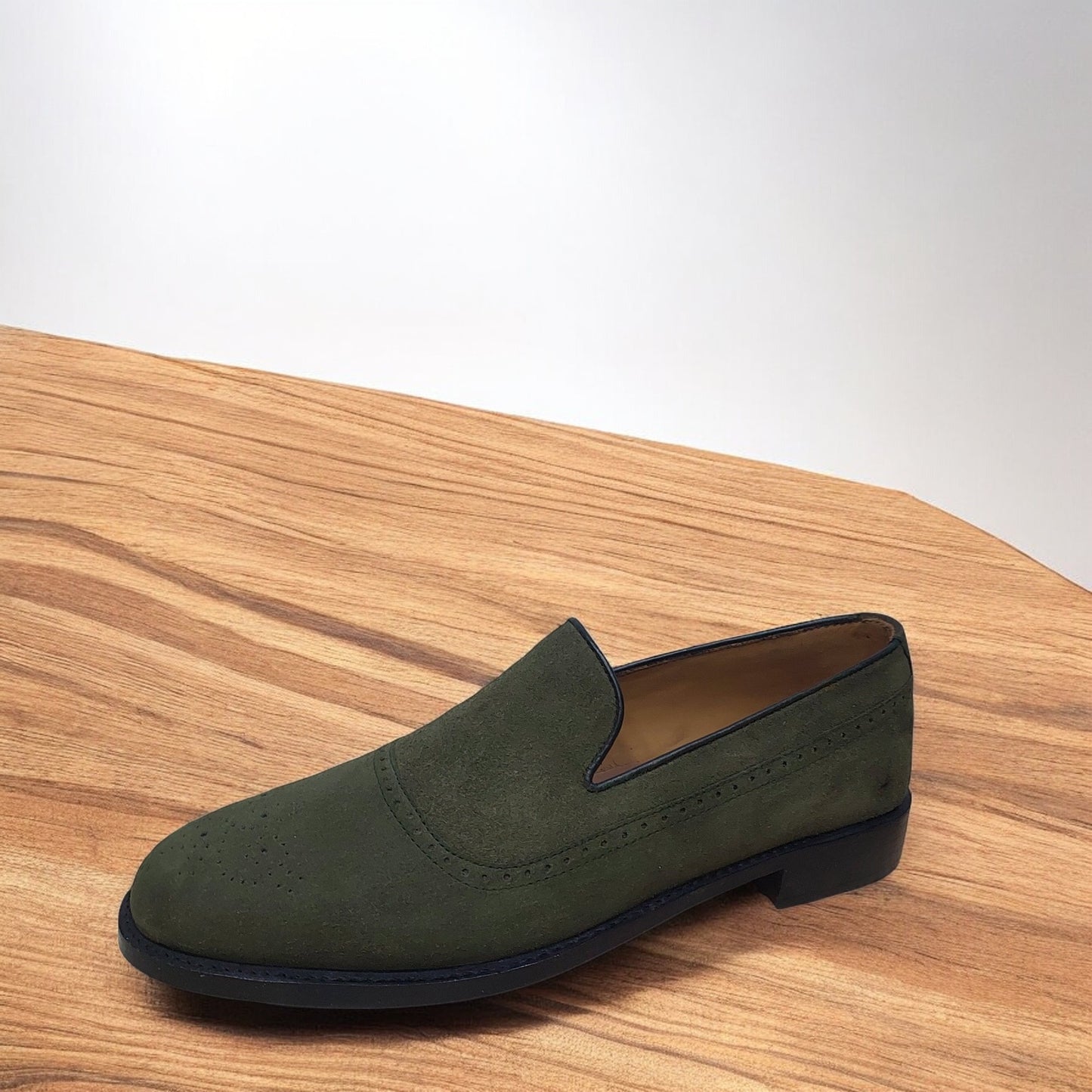 New Men's Handmade Formal Shoes Olive Green Suede Leather Slip On Stylish Loafer Dress & Moccasin Shoes