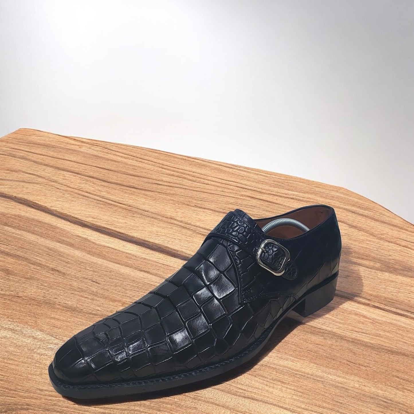 New Men's Handmade Buckle Shoes Black Crocodile Textured Leather Single Monk Stylish Dress & Formal Wear Shoes