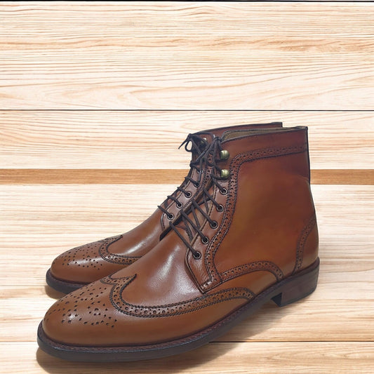 Handmade Men Brown Suede Leather Boots with laces