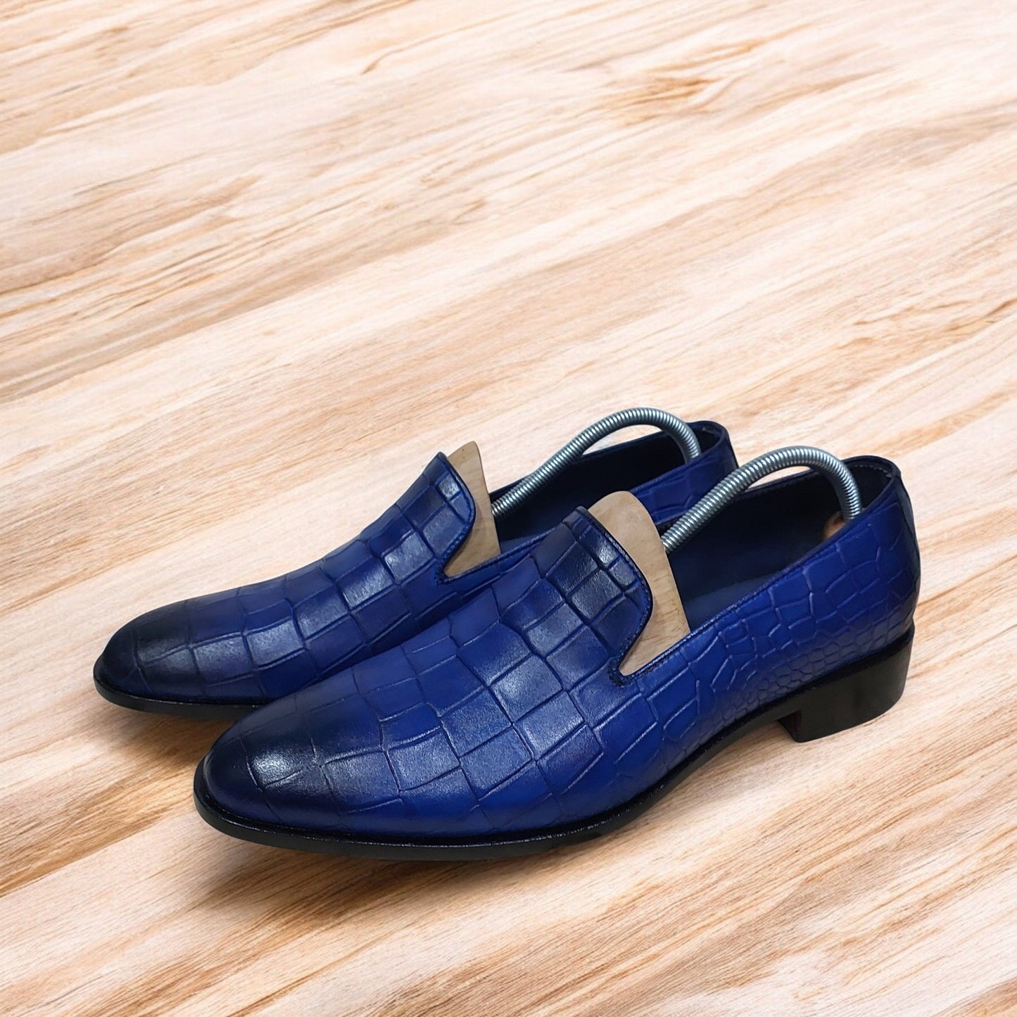 Handmade Leather Blue Crocodile Style Loafer