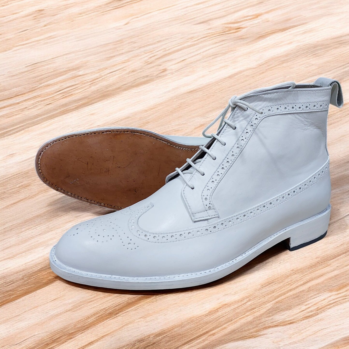 Handmade Leather Boots | High Shine Leather Boots | Ankle High Wing Tip Lace Up's