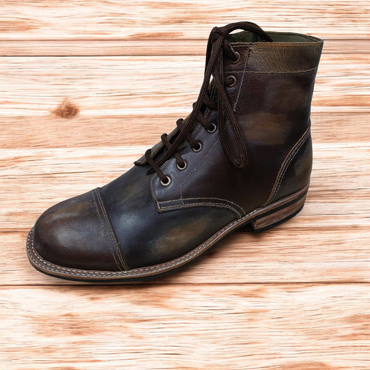 New Men's Handmade Leather Boots Brown Leather High Ankle Lace Up Style Marching Boots